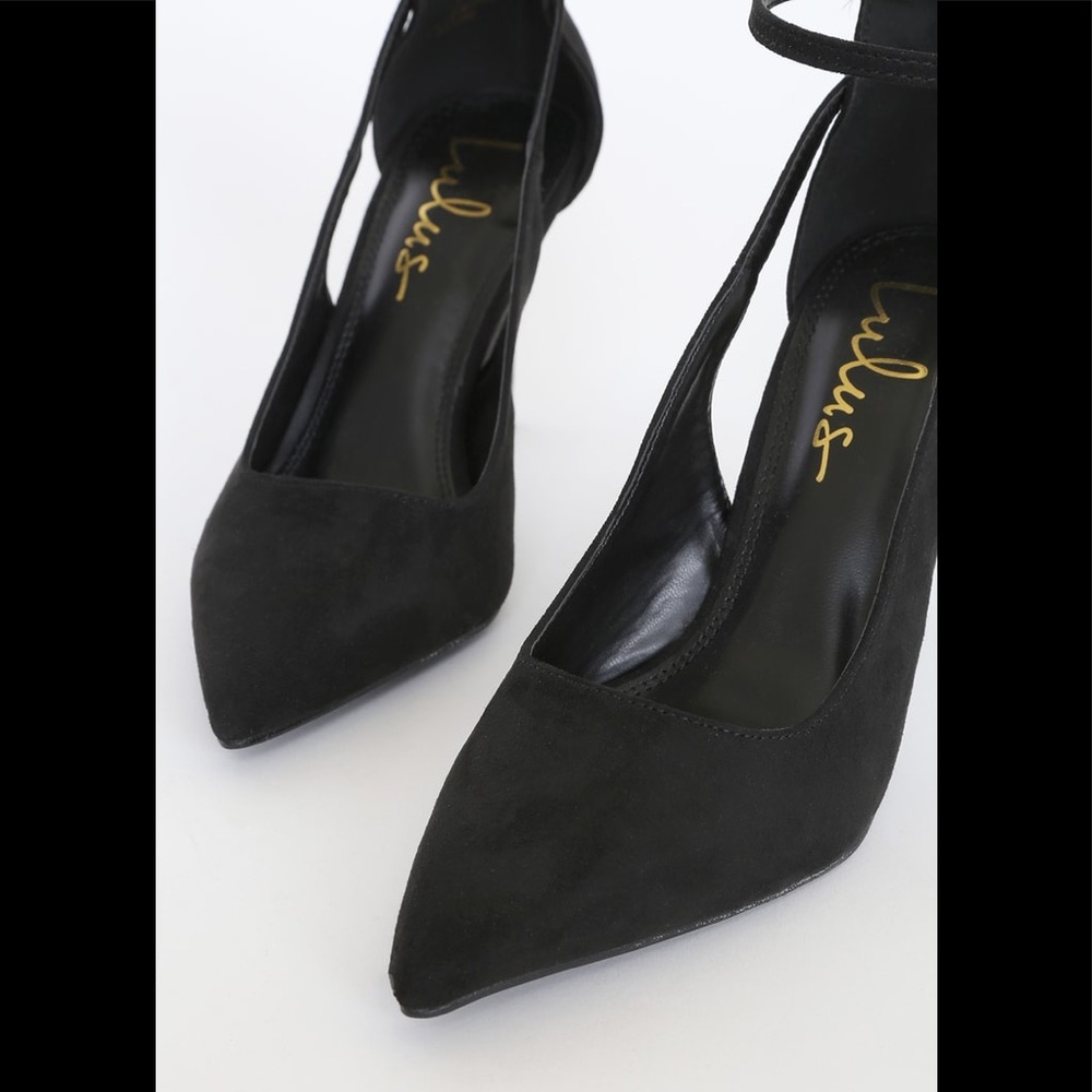 NIB Lulu’s Black Faux Suede Pointed-toe Ankle Strap Stiletto Heels in Size 10 - Picture 11 of 13